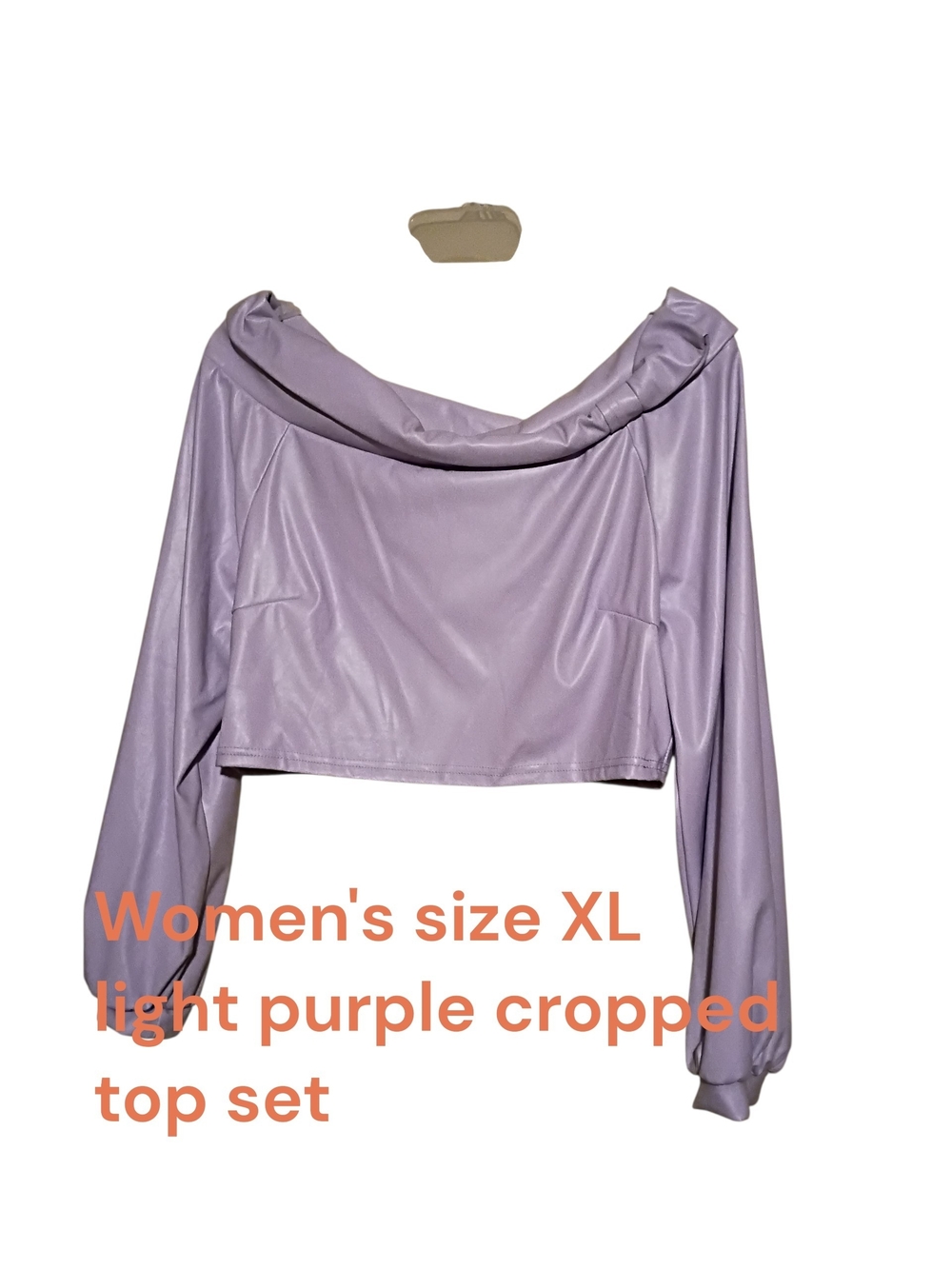 Light Purple Off-Shoulder Cropped Top + Wide Leg Pants Women's XL